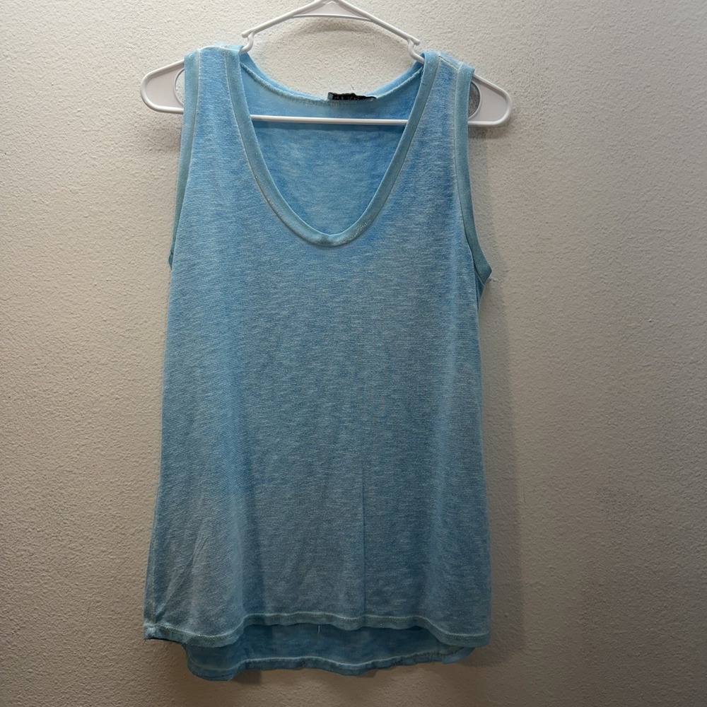 Gigi Moda Blue Tank Top Linen Blend S/M Resort Wear Designer Made In Italy